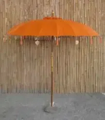 Bali Umbrella, 230cm Dia. in various color with Gold applications. Color: Flame - Orange